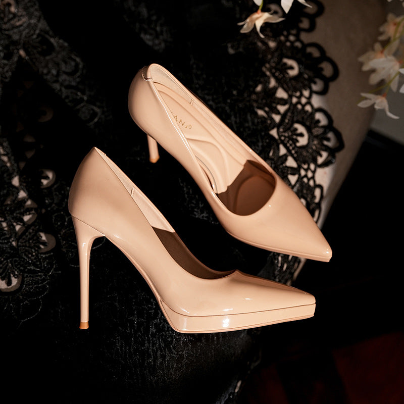 Women's Waterproof Platform High Pointed Stiletto Etiquette Pumps Commuter Simple Not Heels
