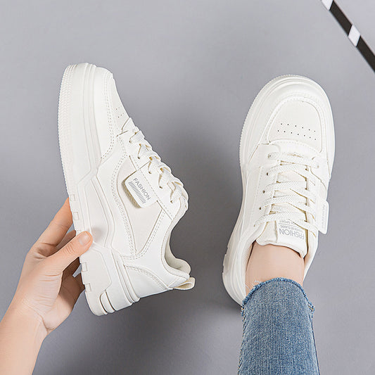 Women's White Spring Versatile Elevator German Training Casual Shoes