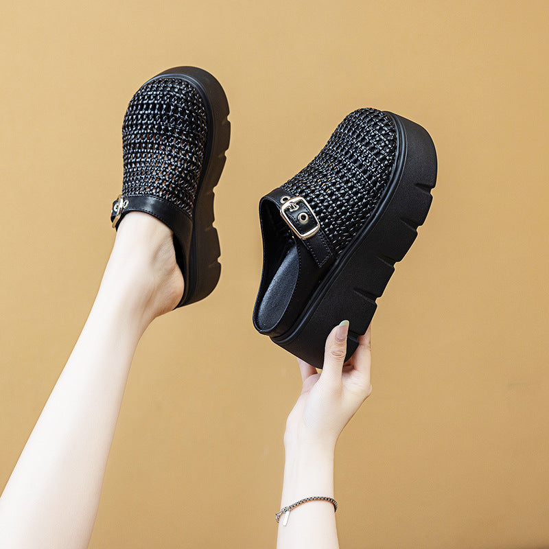 Women's Trendy Thick Bottom Toe Cap Half Summer Soft Thick-soles Slippers