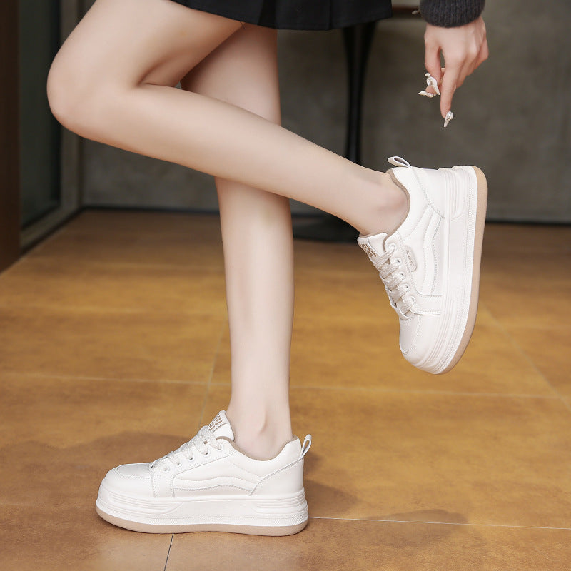 Women's Winter Korean Style Thick-soled Low Brushed White Fashionable Sneakers