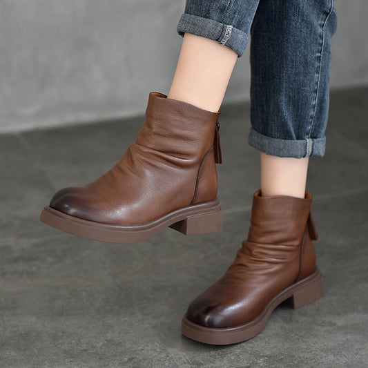 Price First Layer Cowhide Booties Vintage Real With Boots