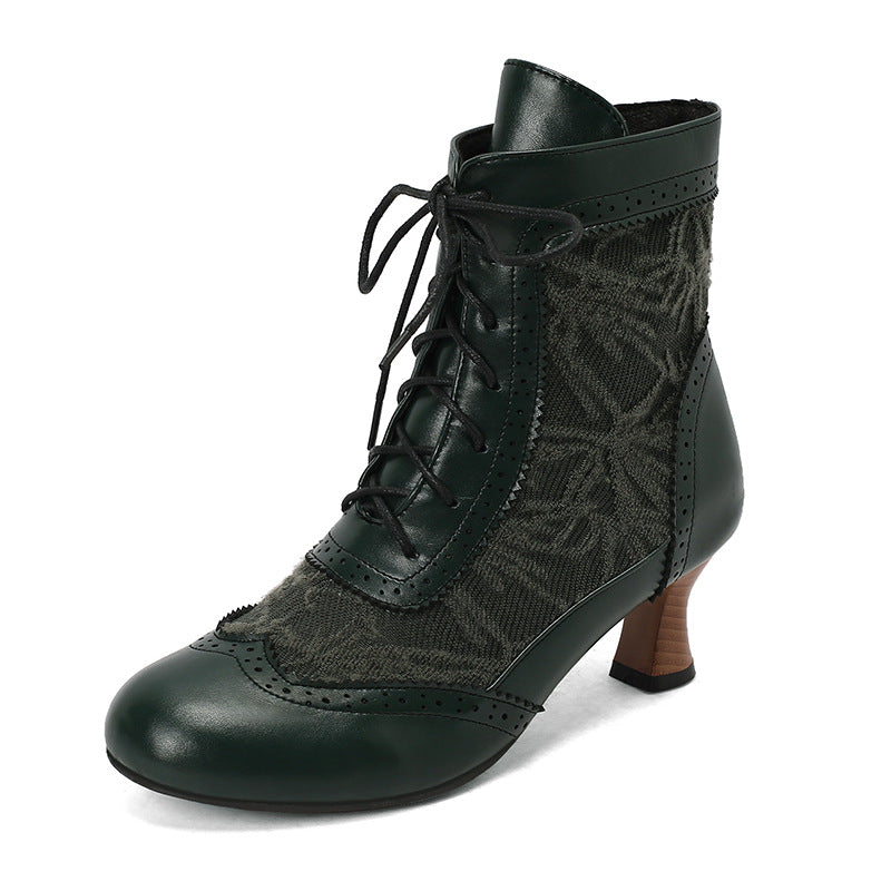 Women's Plus Size Lace Color Matching Booties Women's Leather Boots