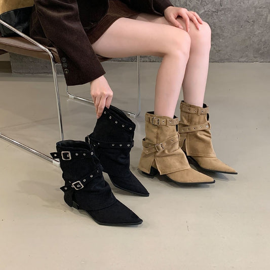 Hot Pants Female Chunky Martin Temperament Skinny Women's Leather Boots