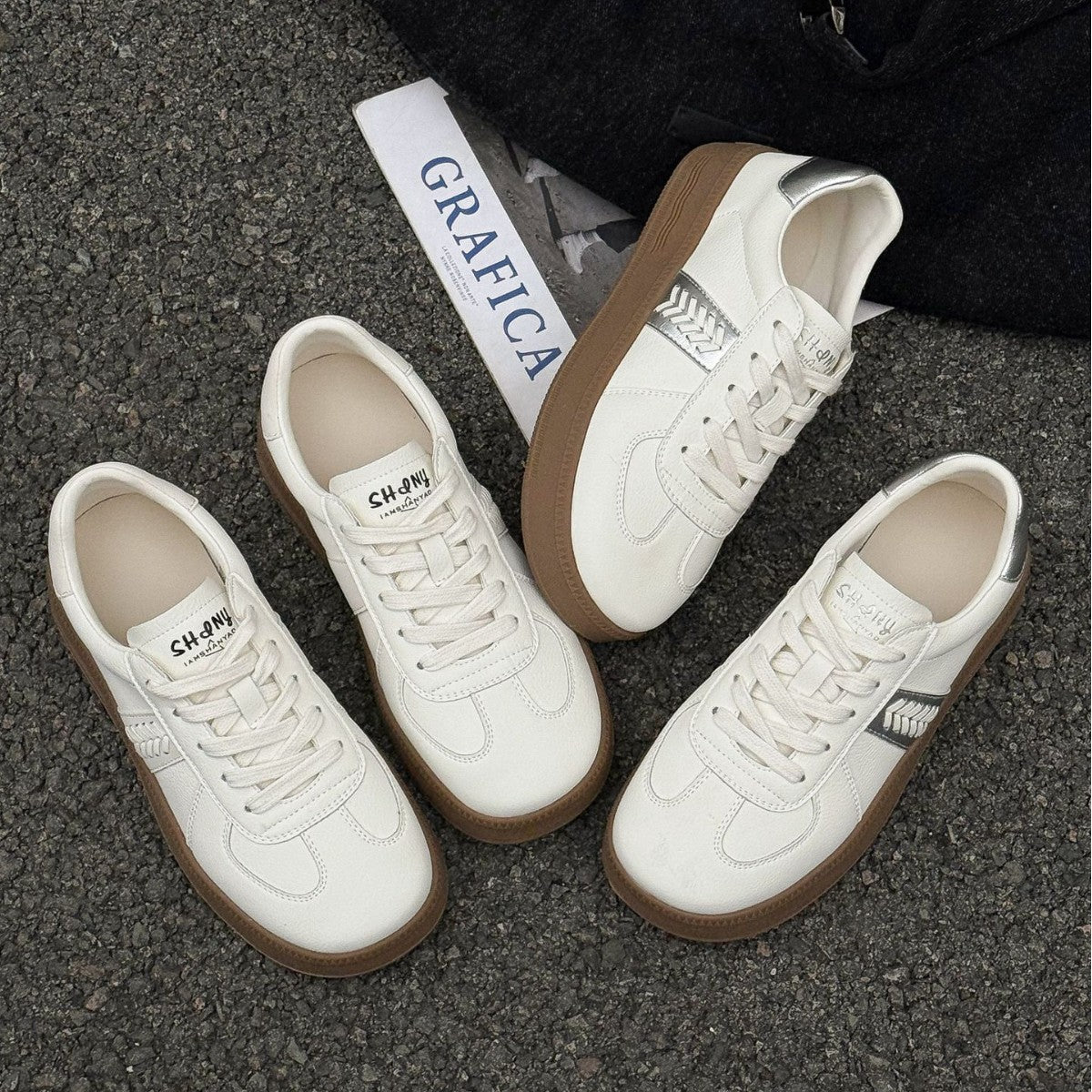 Women's Spring Round Toe Soft Bottom German Training Platform White Women's Casual Shoes