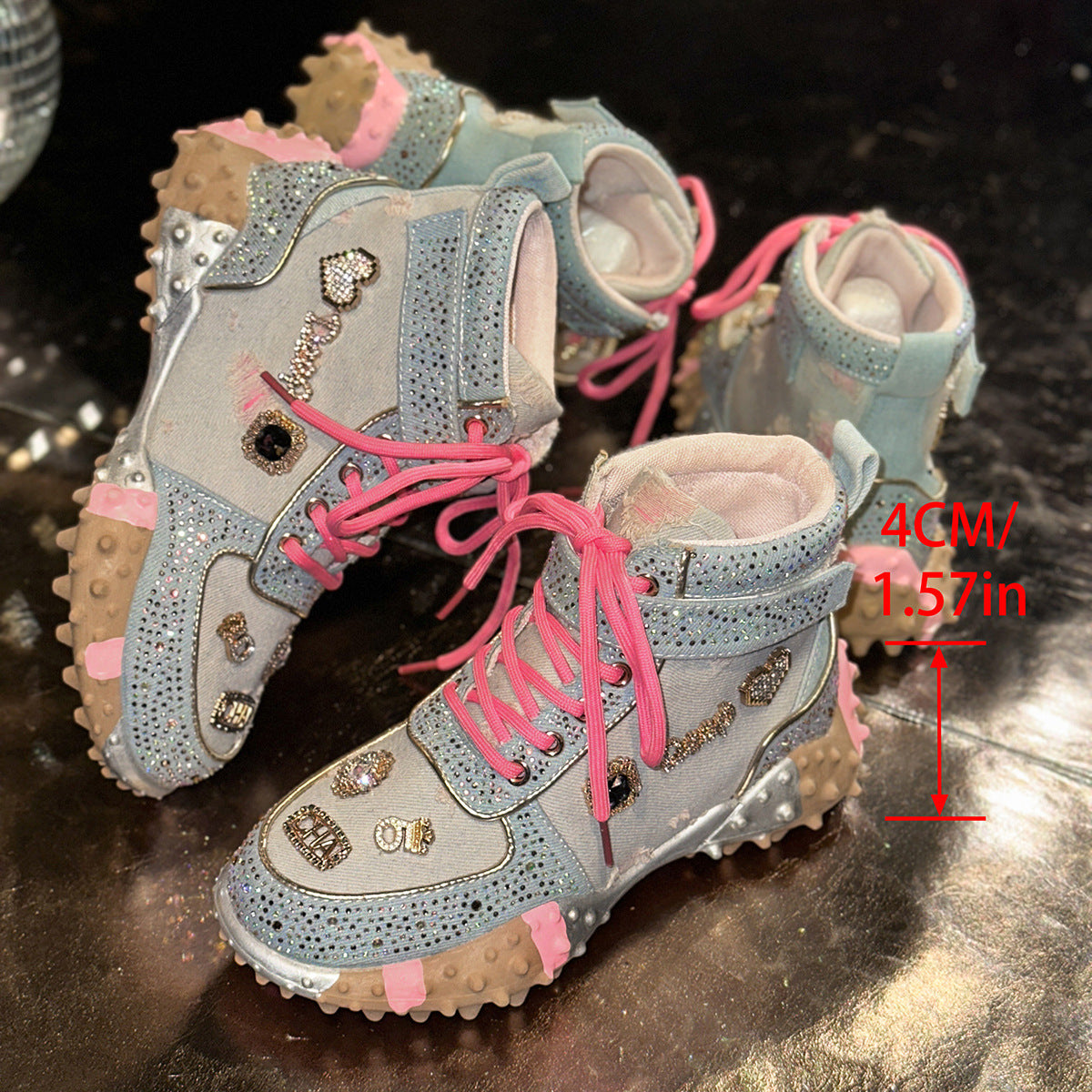Women's Pink Mesh Surface Clunky Large Size Fashion Sneakers