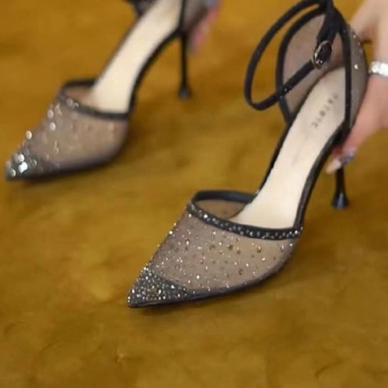 Women's Elegant Stiletto Breathable Rhinestone Closed Toe Heels