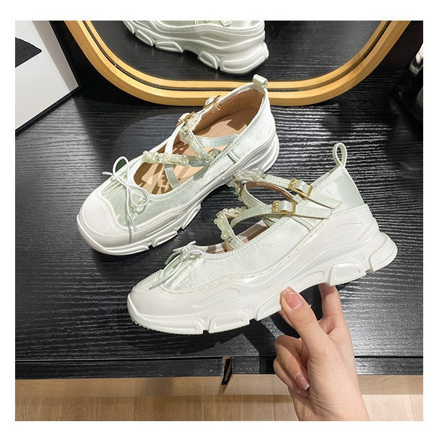 Women's Niche Retro Platform Ballet Bowknot Mary Women's Casual Shoes