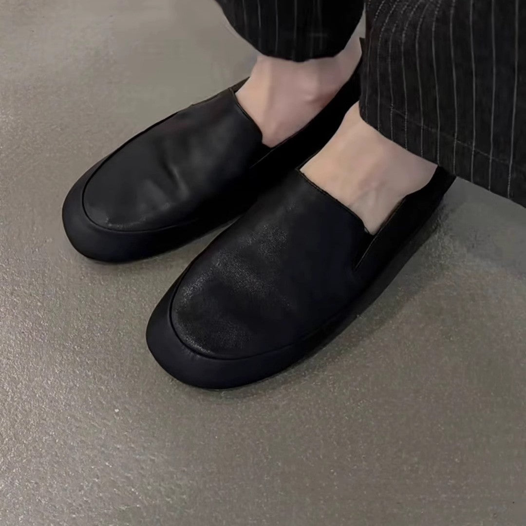 Women's Sheepskin Version Retro Style Black Round Head Super Soft Loafers