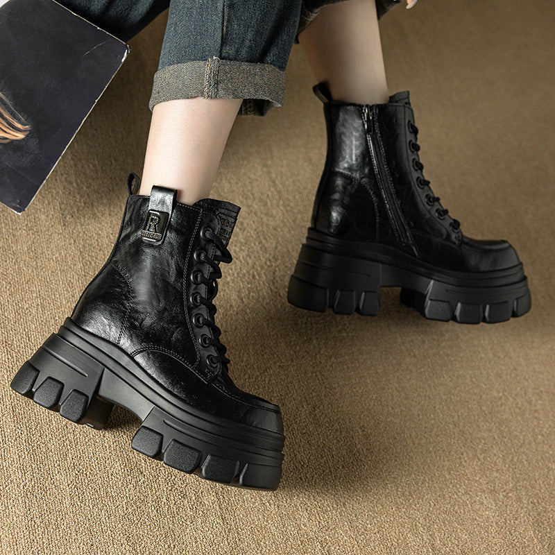 Women's Elevator Fleece-lined Small Platform Ankle Retro Easy Boots