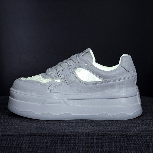Women's White Height Increasing Insole Sports Genuine Casual Shoes