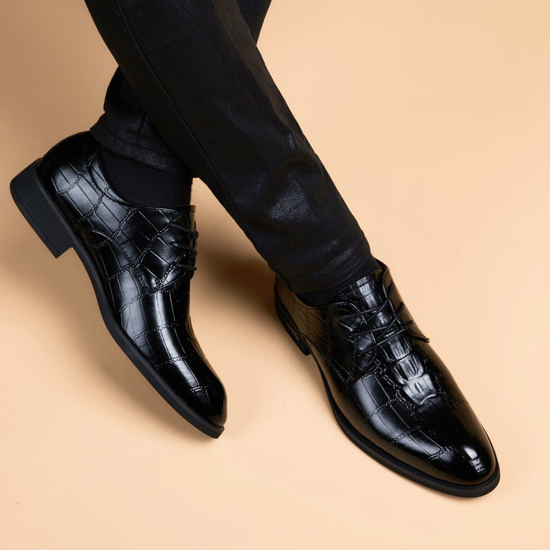 Men's Pointed Crocodile Pattern Height Increasing Insole Wedding Men's Business Leather Shoes