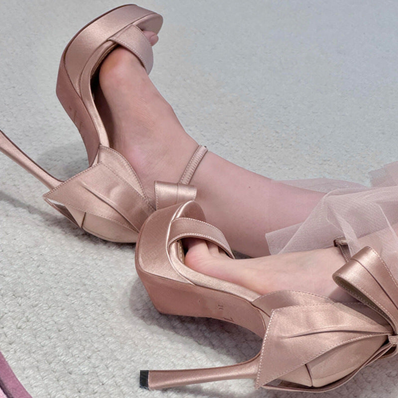 Women's Summer Fashion Open Toe Strap Bow High Heeled Sandals