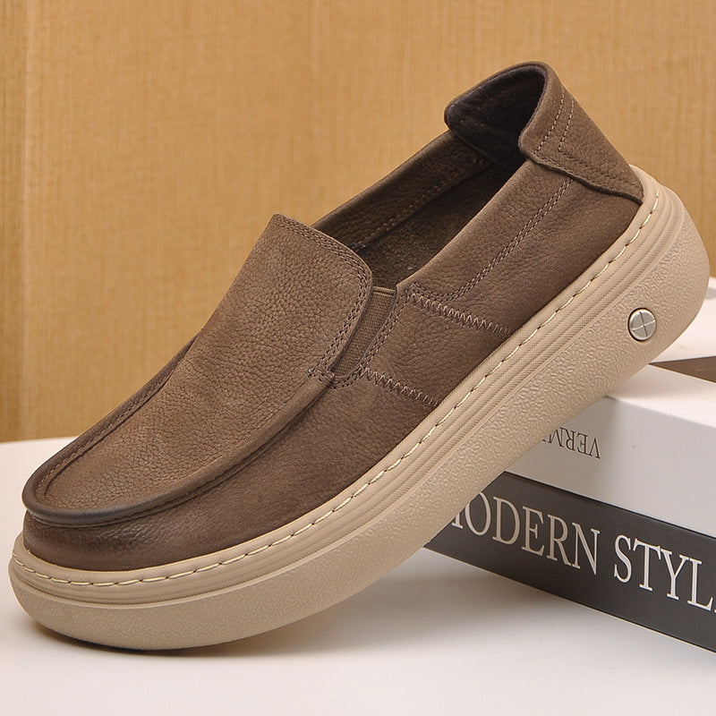 Men's Spring Lightweight Soft Sole Retro Commuter Slip-on Thick Bottom Increased Men's Casual Shoes