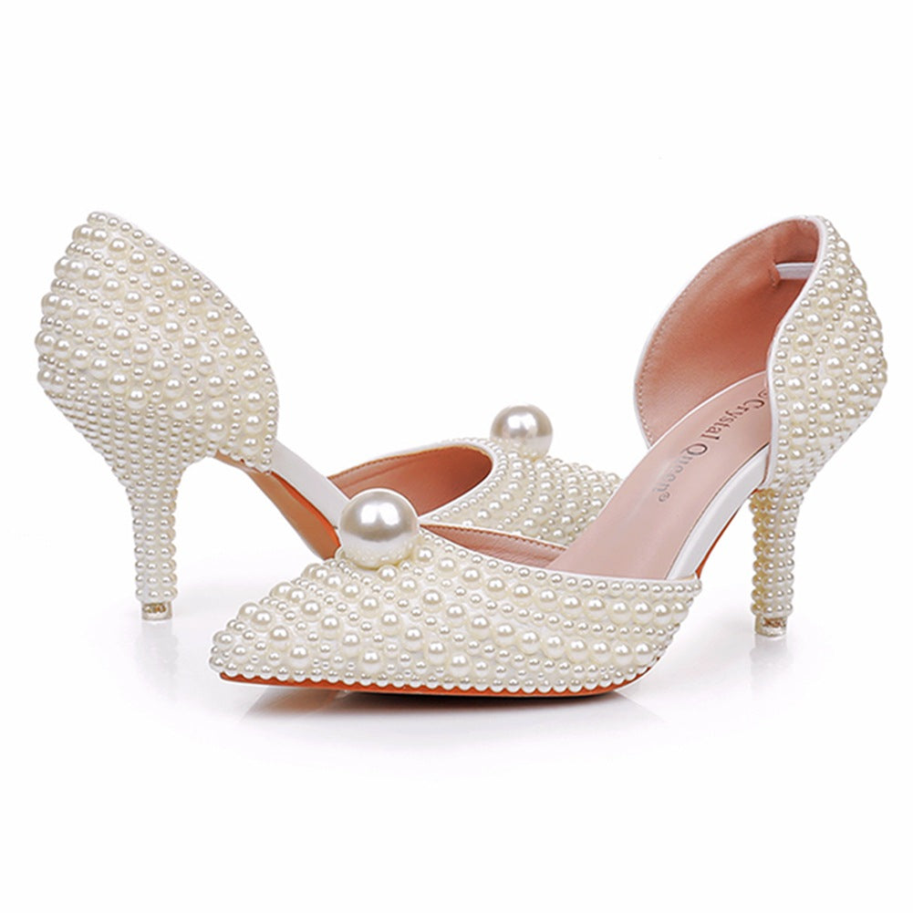 Women's Pearl Dinner Ball Beaded Bridal Wedding Women's Shoes