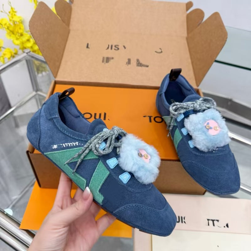 Women's High Version Heart Ballet Training Color Matching Plush Women's Casual Shoes