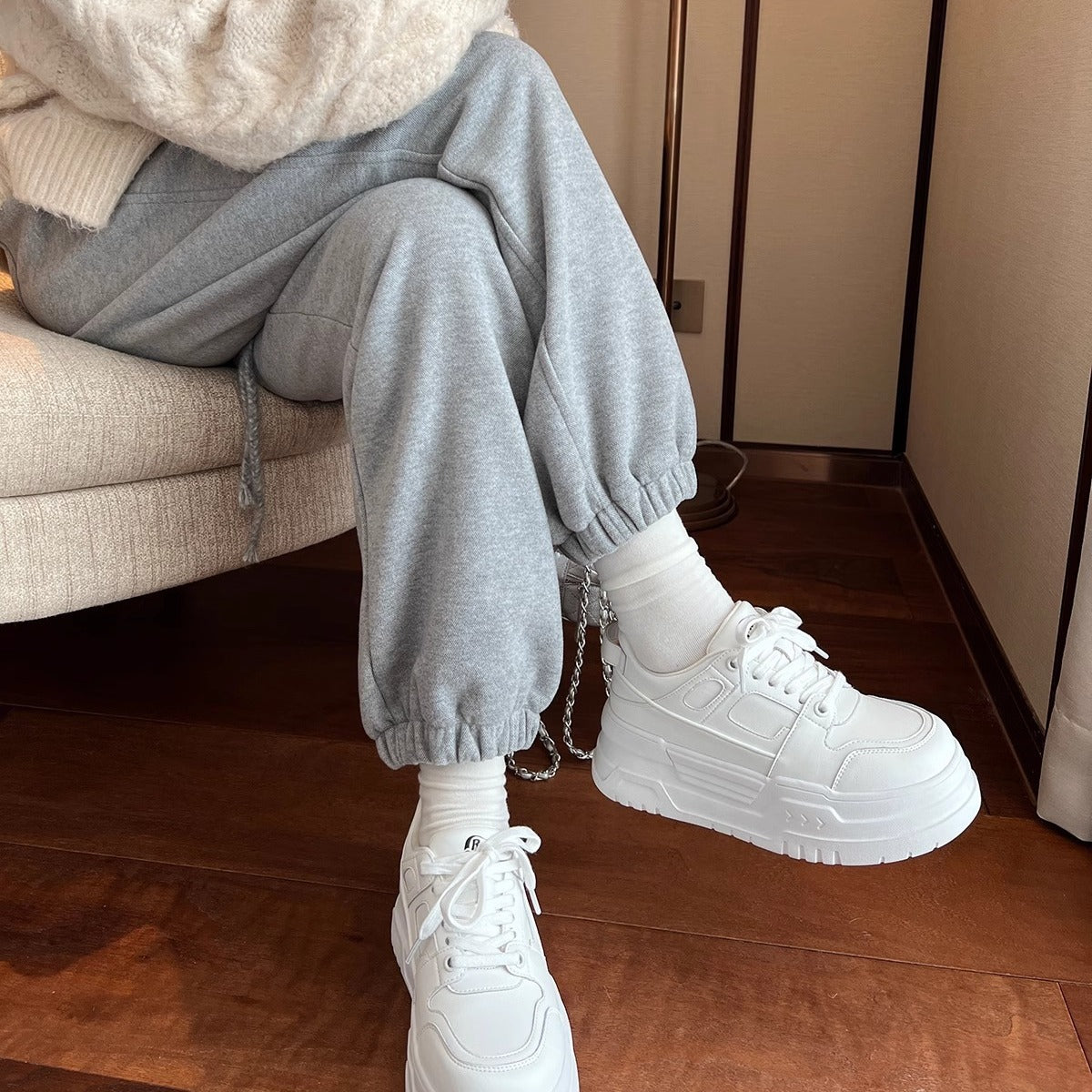 Women's Round Toe White Spring Thick Bottom Casual Shoes