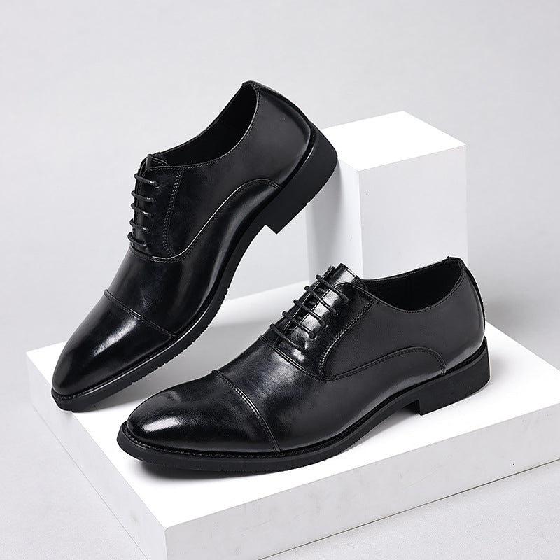 Men's Pointed British Style Derby Three Joint Business Formal Wear Leather Shoes