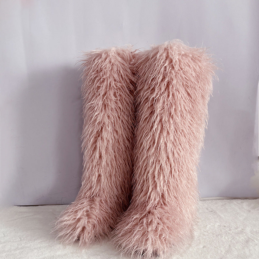 Women's Imitation Fur Tan Sheep Knee-high Socks Women's Snow Boots