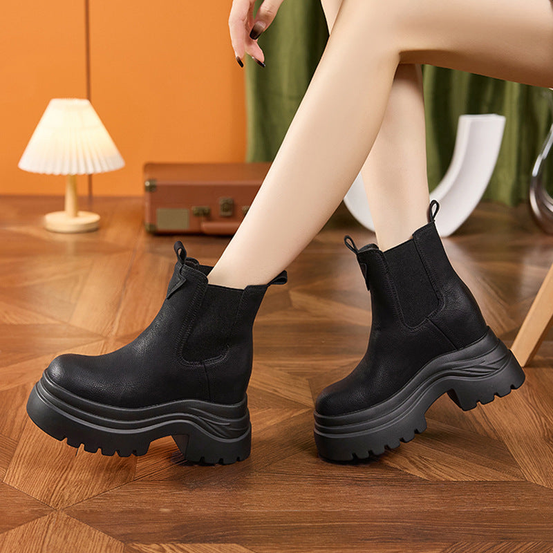 Women's High Platform Height Increasing Insole Retro Boots