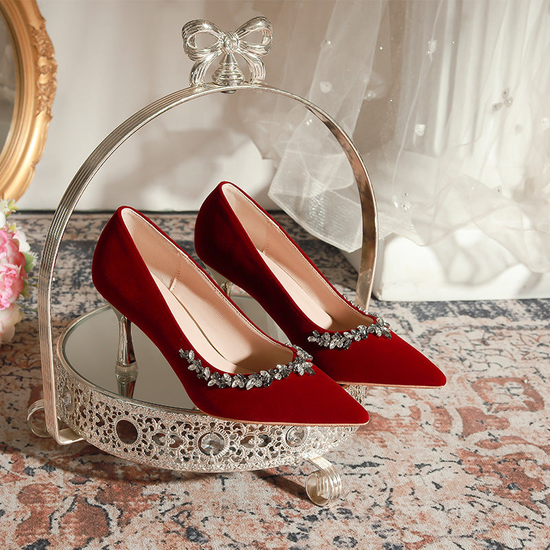 Red Wedding Small Size Rhinestone Toast Clothing Heels