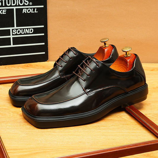 Men's British Style Bright Breathable Retro Cowhide Men's Business Leather Shoes