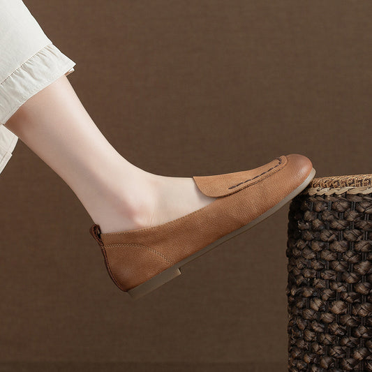 Women's Genuine Retro Square Toe Soft Bottom Men's Shoes