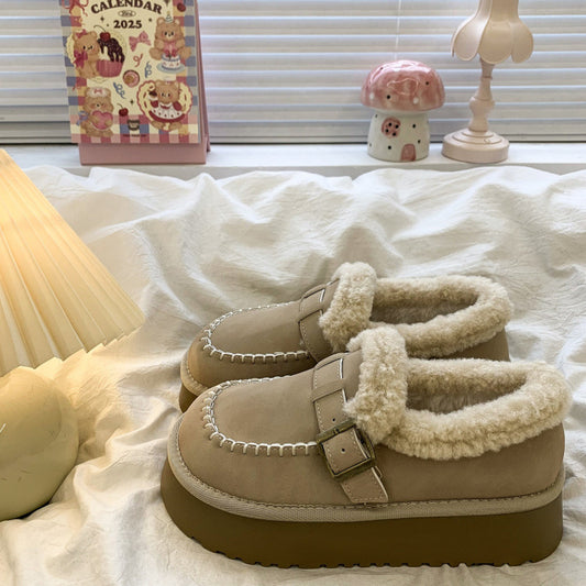 Women's Height Increasing Thick-soled Slip-on Fleece-lined Warm Boots