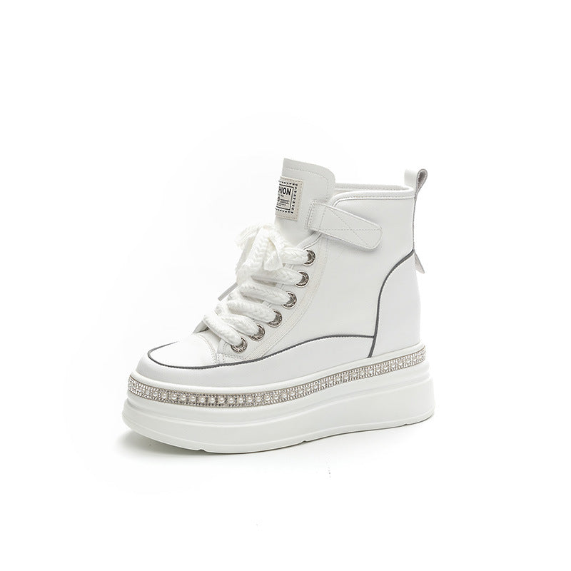Women's Height Increasing Insole High Top White Women's Casual Shoes