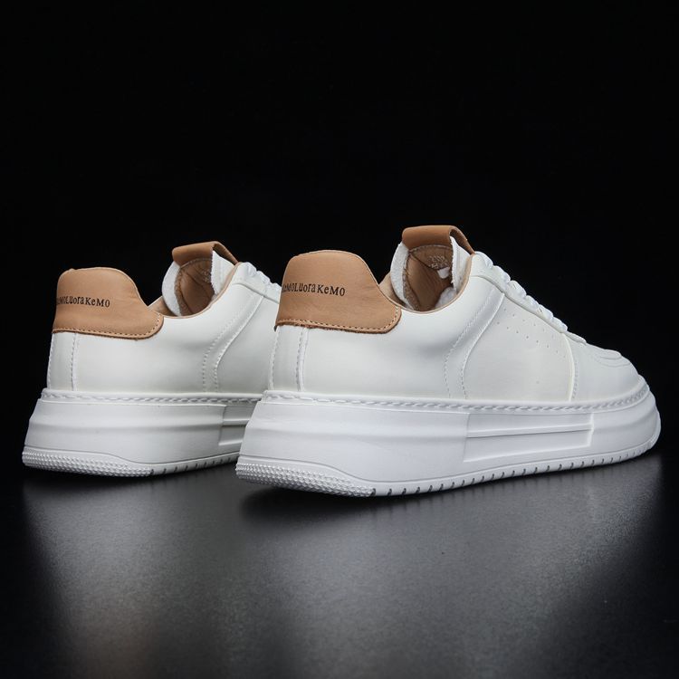 Men's White Soft Bottom Air Force Top Layer Cowhide Platform Sneakers