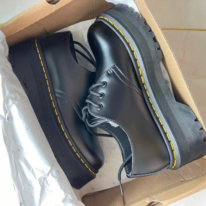 Black British Style Genuine Platform Martin Leather Shoes