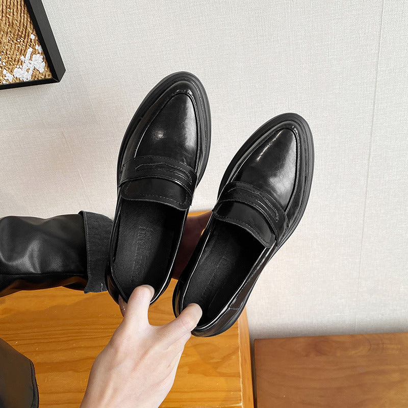 Women's Black British Style Small Height Increasing Casual Shoes