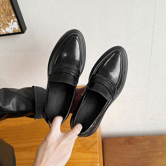 Women's Black British Style Small Height Increasing Casual Shoes