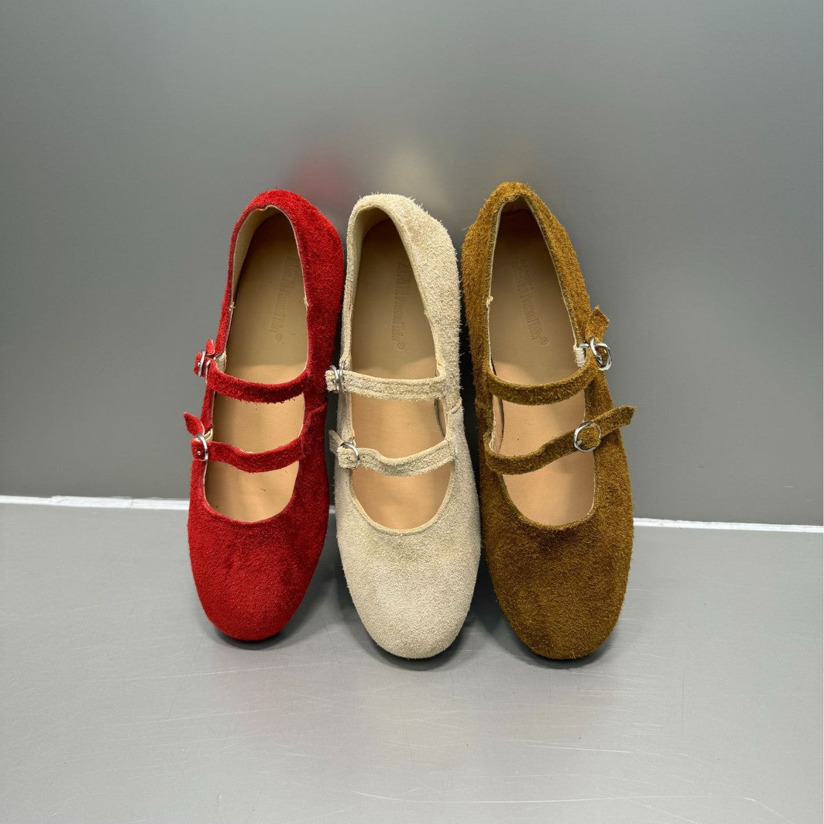 Cow Suede Flat Bottom Ballet Shallow Mouth Design Word Buckle Women's Fashion Shoes