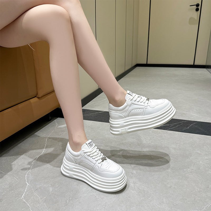 Women's White Autumn Korean Style Height Increasing Sneakers