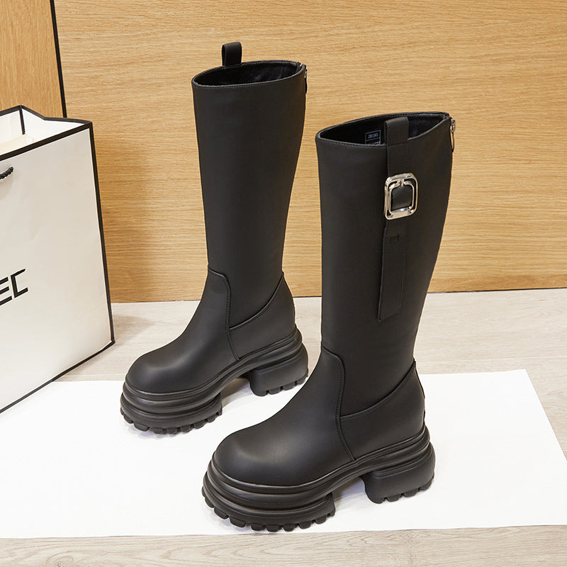 Women's Increasing Martin Black High Thin Leg Thick Boots