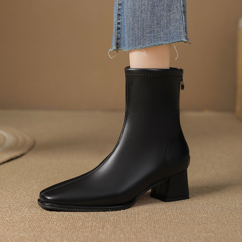 Women's Skinny Fashion Simple Temperament Back Zipper French Boots