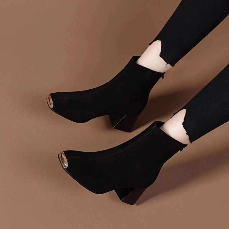Women's Withdraw From Cupboard Temperament Square Toe Women's Leather Boots