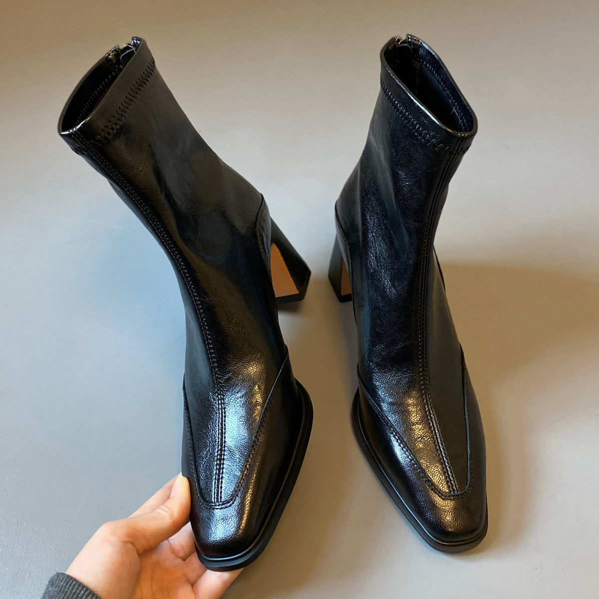 Women's French Retro Skinny High Chunky Booties Square Heels