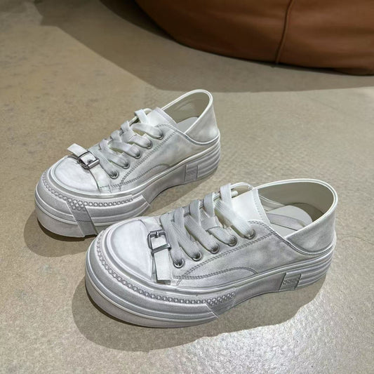 Women's Thick Bottom Brushed Old Belt Buckle Casual Shoes
