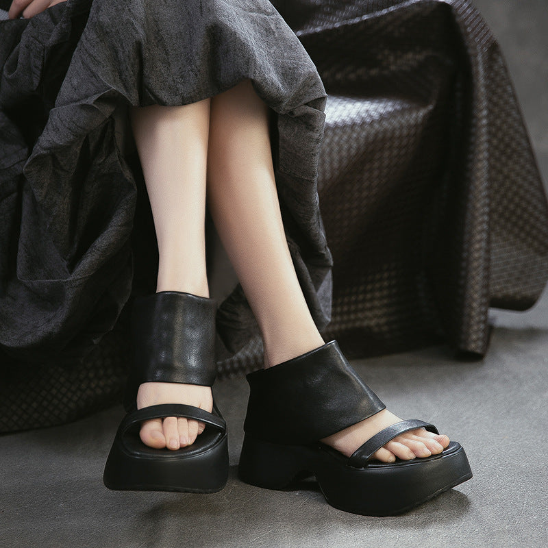 Women's Retro Style For Outer Wear Head Layer Thick-soles Slippers