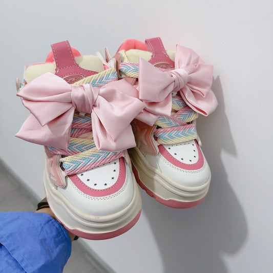 National Fashion Platform Pink Bow Design Sneakers