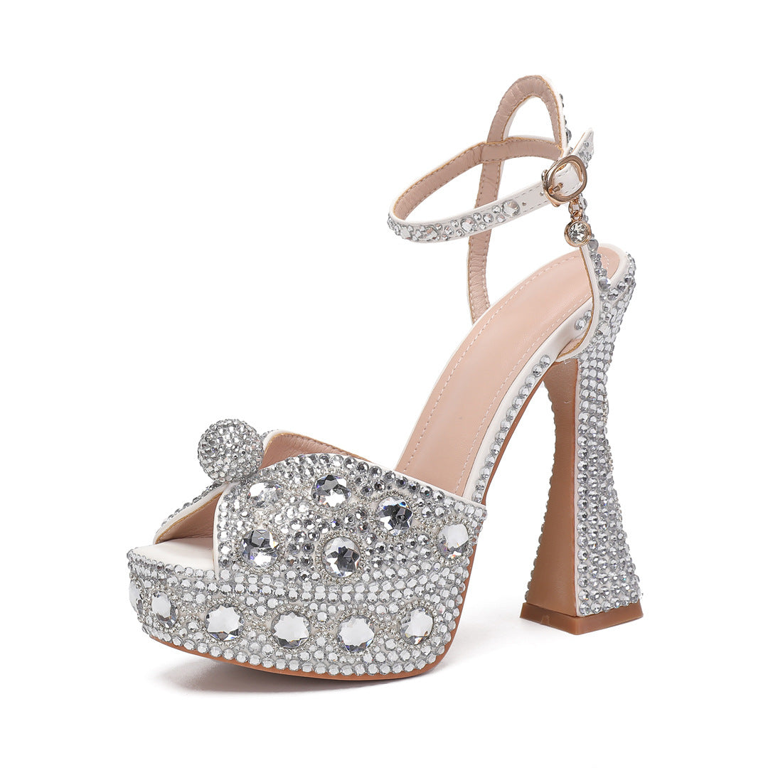 Women's Toe High Thick Cm Rhinestone Pearl Thin Women's Fashion Shoes