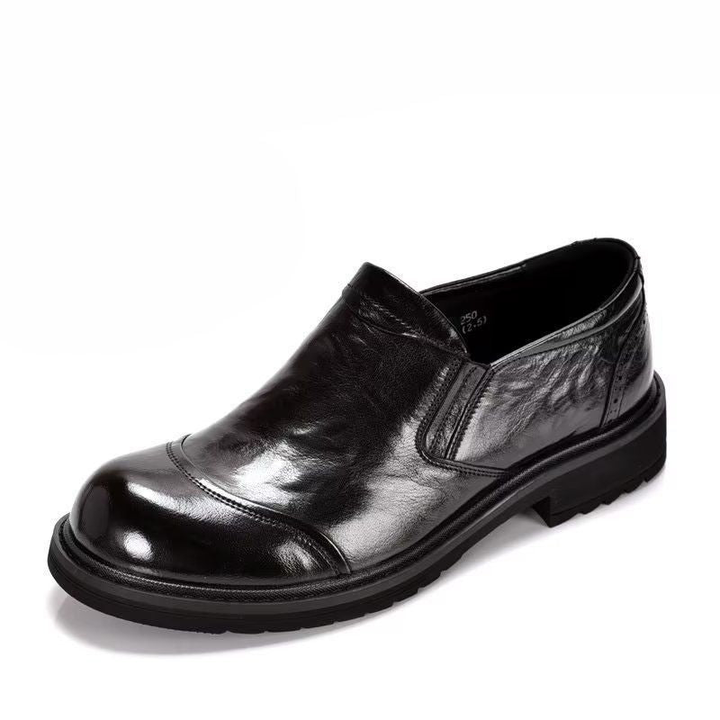 Men's Round Head Thick Bottom Wide Toe Green Men's Business Leather Shoes