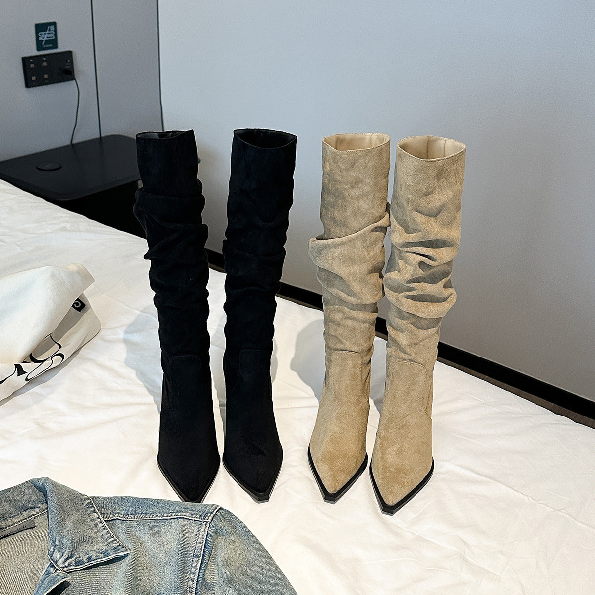 Women's Skinny Below The Knee Long Female Suede Boots