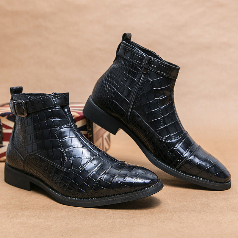 Men's Size Crocodile Ankle Personality Trendy High Boots