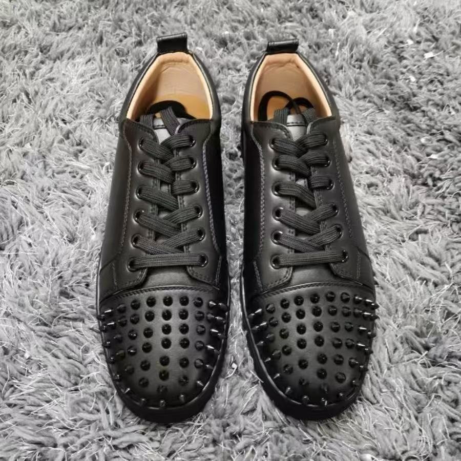 Women's & Men's Red Bottom Rivet Lace Up Trend Couple Black Women's Shoes