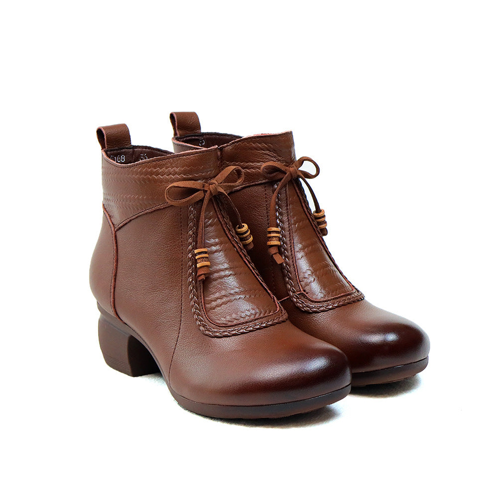 Women's Genuine Ethnic Style Retro Comfort Round Toe Mid Women's Shoes