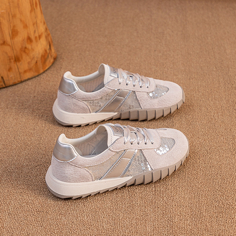 Women's White Summer Versatile Thick Bottom Breathable Genuine Women's Casual Shoes