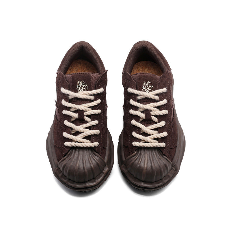Women's & Men's Retro Black Shell Toe Dissoed Trendy Platform Men's Board Shoes
