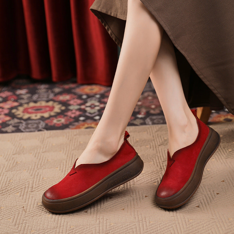 Women's Autumn Round Head Pumps Genuine Platform Casual Shoes